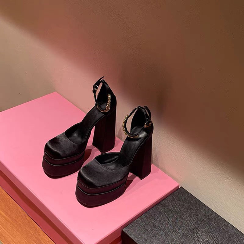 2022 spring and autumn show women's high-heeled sandals waterproof platform multi-color Rhinestone silk matching