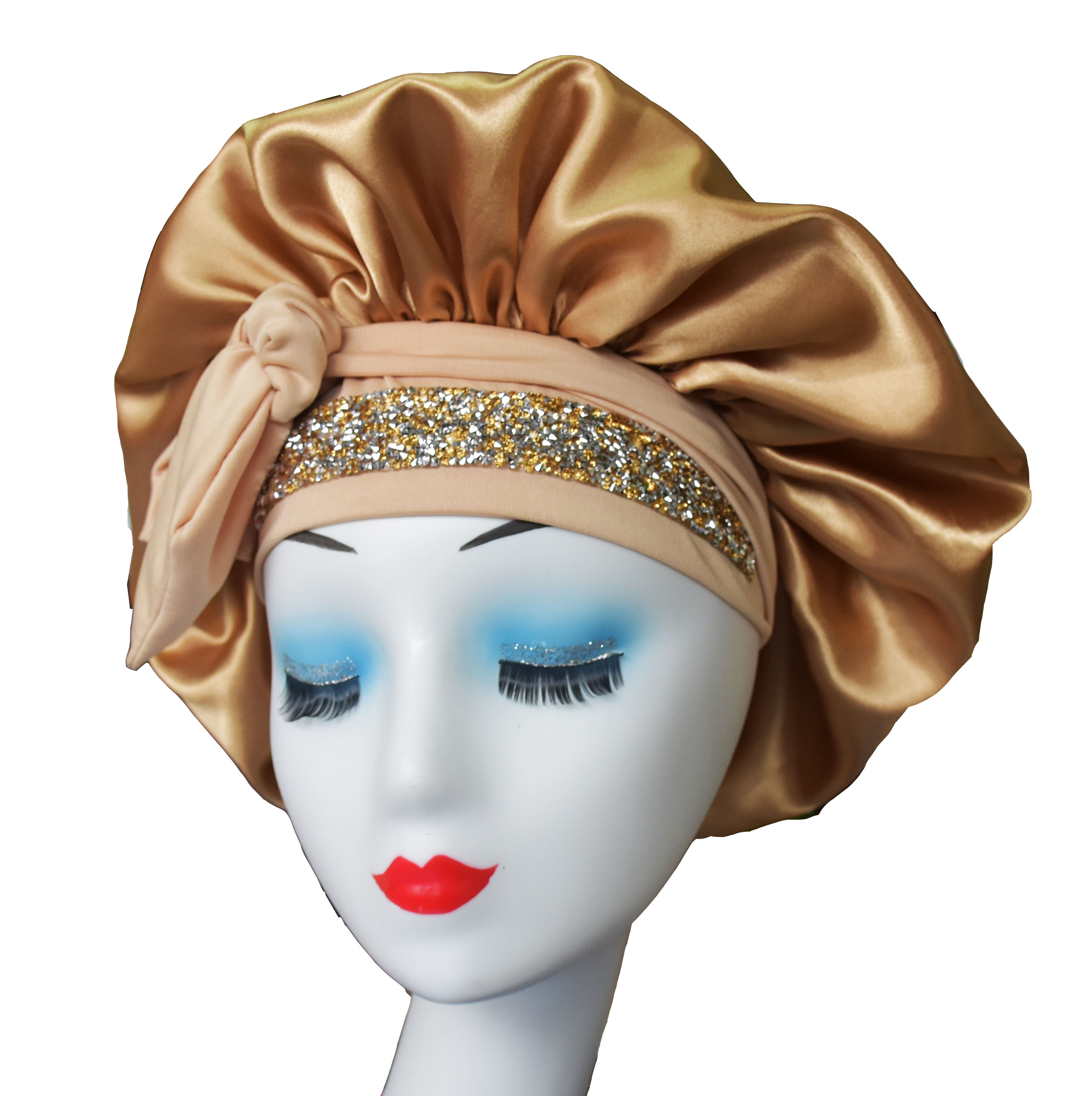 high quality satin rhinestone luxury bling bonnet hair sleep cap with tie strap ch365
high quality satin rhinestone luxury bling bonnet hair sleep cap with tie strap ch365