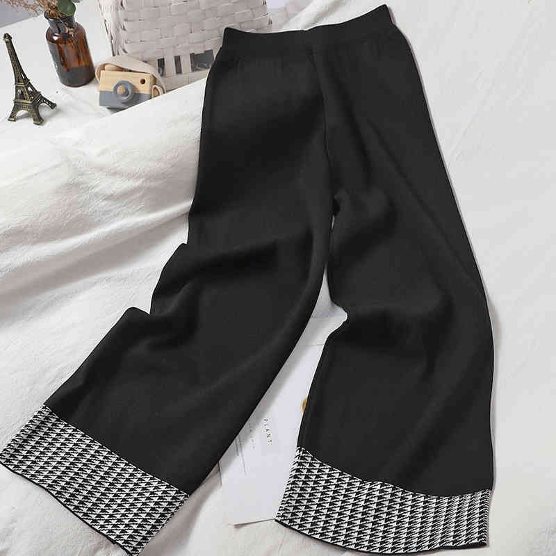 Elegant Women Two Pieces Set Vintage Plaid Cardigan Wide Leg Pants Korean Conjuntos Lady Suit Fashion 2 Sets 210519