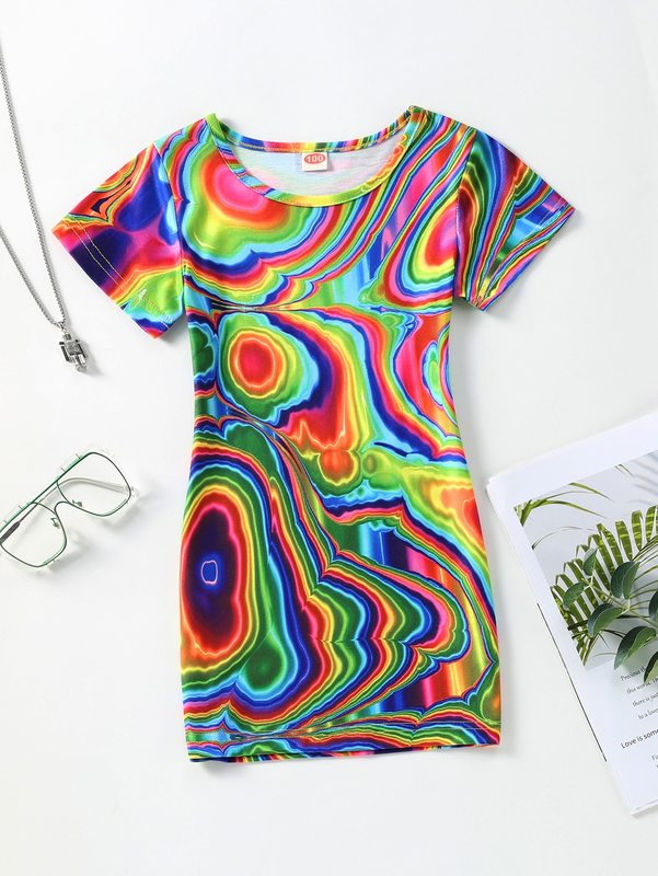 Toddler Girls Marble Print Tee Dress SHE