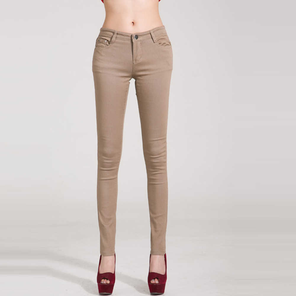 Jean Cotton Pencil Leggings Skinny Mid Waist Woman Slim Fit Full Length Candy Color 210809