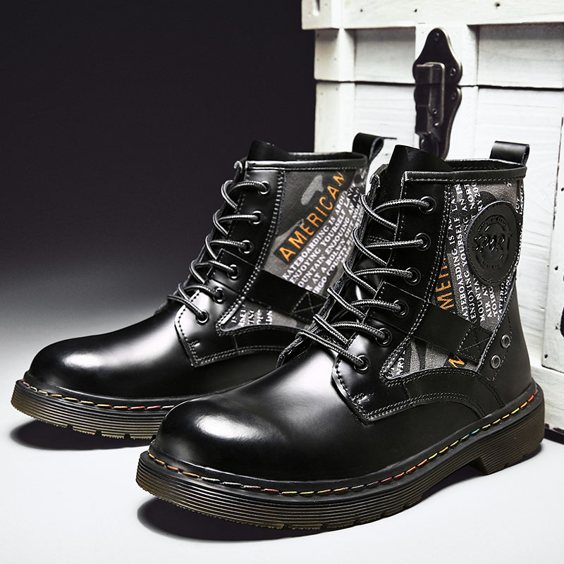 martin boots work solid fashion outdoors spring autumn lace up PU leather round toe Simplicity Street Styl fat Casual sapatos para hombre comfortabl