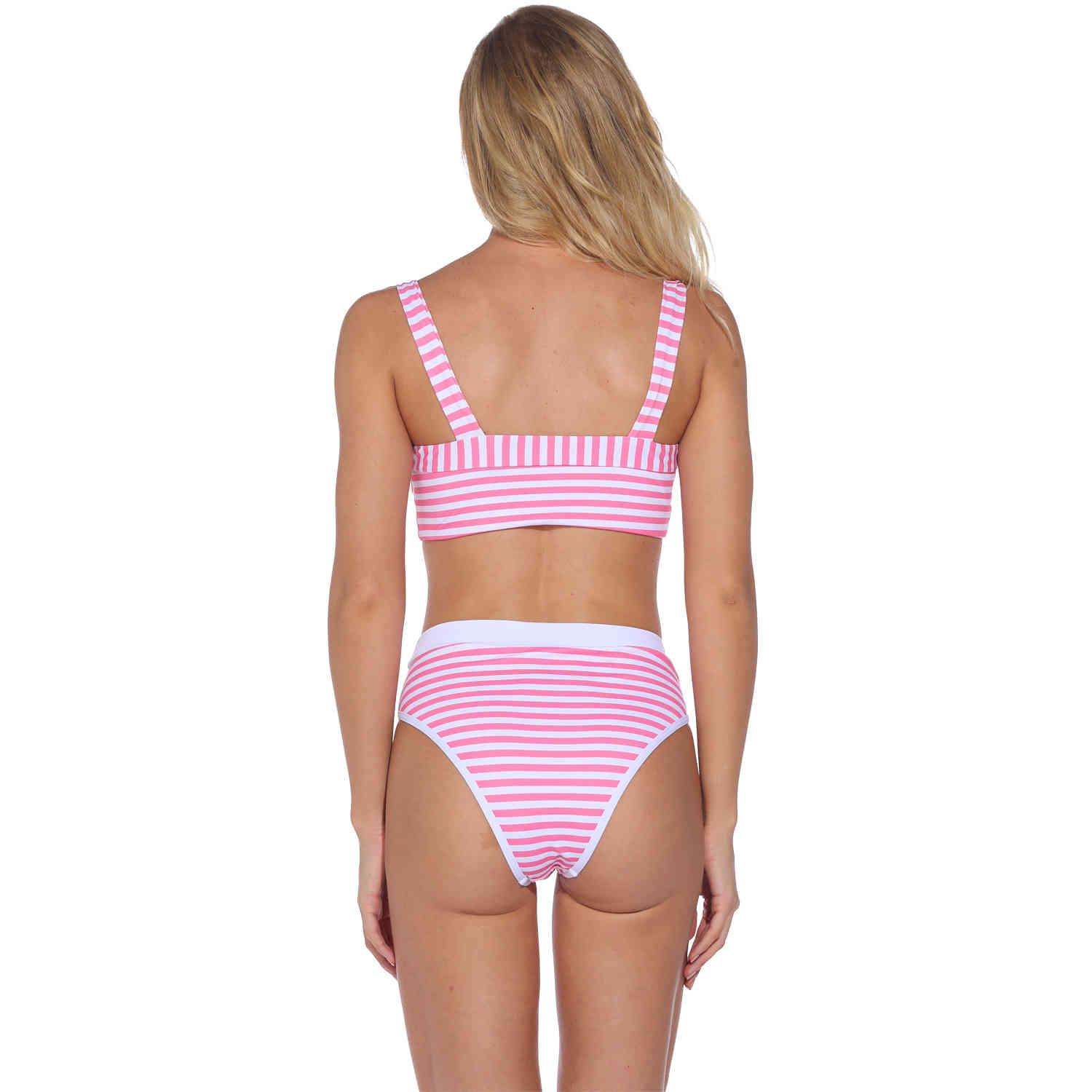Sexy Push Up Bikini Two Piece Swimsuit Women Striped High Waist Set Plus Size Brazilian Swimwear Bathing Suit Pink 210520