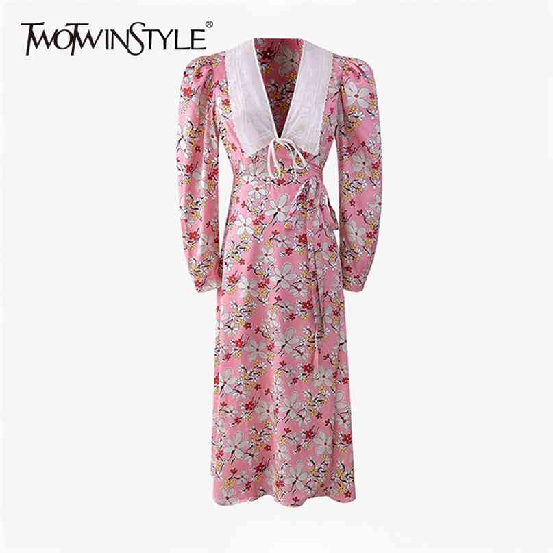 Pink Print Floral Elegant Dress For Women Lapel Puff Long Sleeve High Waist Hit Color Maxi Dresses Female 210520
Pink Print Floral Elegant Dress For Women Lapel Puff Long Sleeve High Waist Hit Color Maxi Dresses Female 210520
