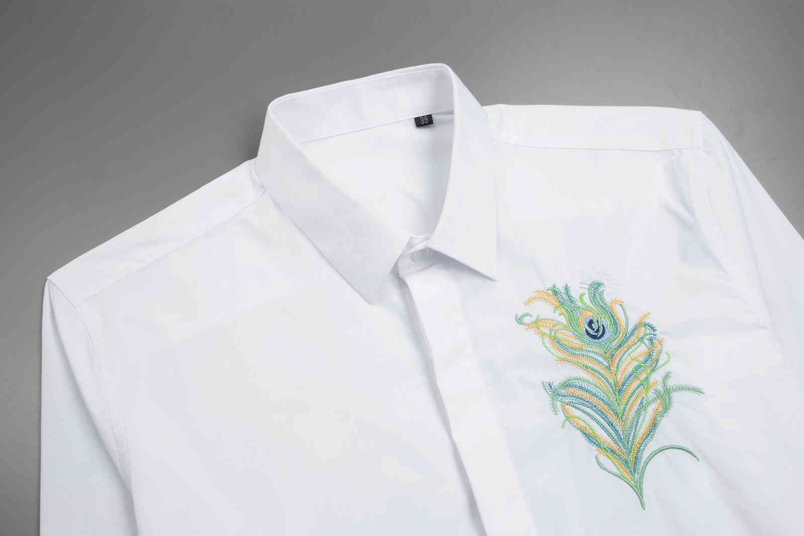 IEFB Runway High Quality Men's Spring Long Sleeve Shirt Peacock Feather Precision Letter Embroidery Slim Fashion Blouse 9Y5617 210524