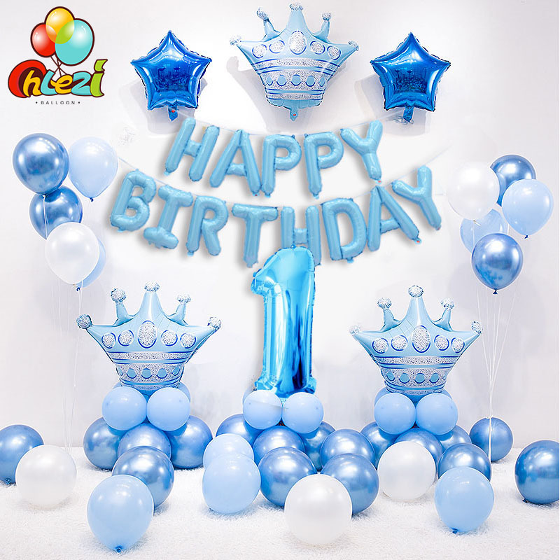 1 Set Blue Pink Crown Birthday Balloons Helium Number Foil Balloon for Baby Boy Girl 1st Birthday Party Decorations Kids Shower 103 от DHgate WW