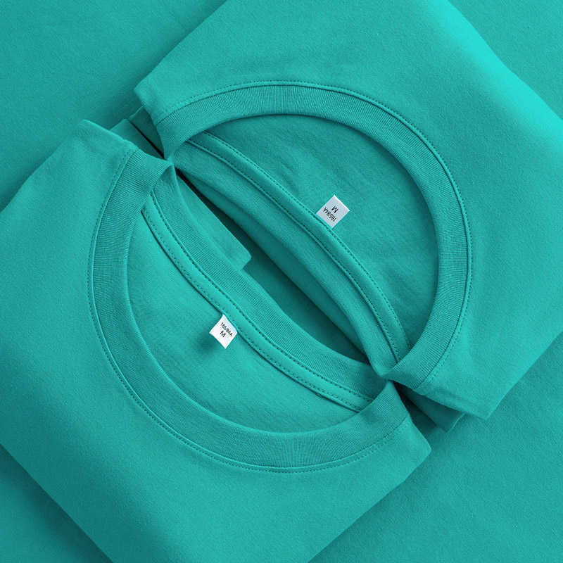 Summer Harajuku 100% Cotton Men's T-Shirt Short-Sleeve Loose O-Neck Lake Green Black White Plain Tops Tees 210528