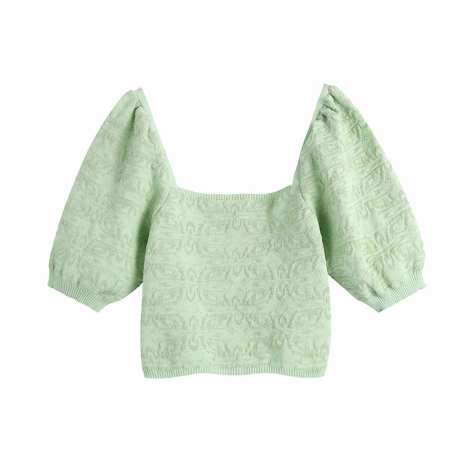 Elegant Light Green Square Collar Knitted Cropped Blouse Za Half Sleeve Solid Cute Girls Thin Clothes Summer Streetwear Tops 210521
Elegant Light Green Square Collar Knitted Cropped Blouse Za Half Sleeve Solid Cute Girls Thin Clothes Summer Streetwear Tops 210521