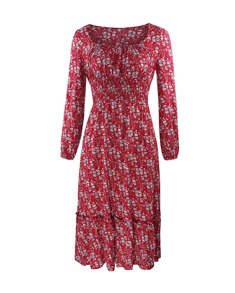 Women Dress Retro Square Collar Printed Bohemia es Sexy Long Print Floral Maxi Plus Size Girl Fashion es 210513