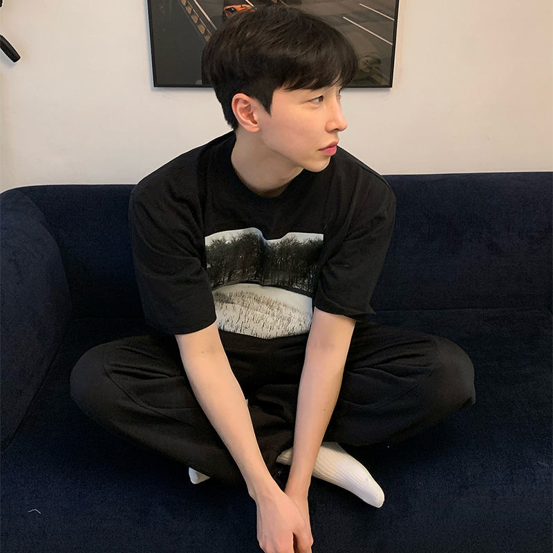 IEFB Korean Fashion Short Sleeve White T-shirt Summer Trend Men's Tee Round Collar Print Causal Tops Loose 9Y7308 210524