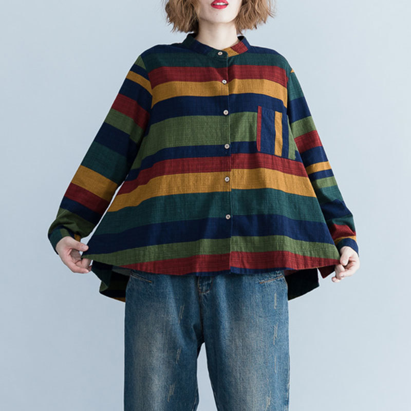 Women Shirt Long Sleeve Cotton Striped Blouse Spring Femme Lady Loose Clothing Casual Top Quality Blusas Feminina A368 210512