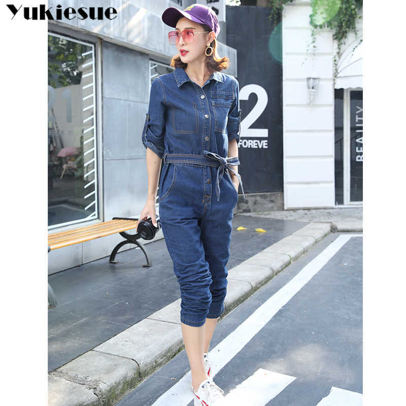 summer autumn sexy denim jumpsuit long women romper bodycon jeans overalls Casual fashion short sleeve party club wear 210608