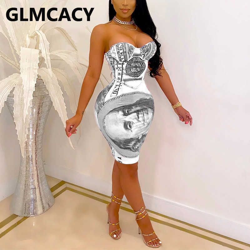 USD Printed Bodycon Slim Tube Dress 210702