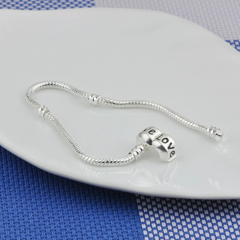 S925 Sterling Silver Plated Bracelet With Love Letter Snake Chain Fit Charm Beads Bracelets Women DIY Jewelry Making Wholesale Price