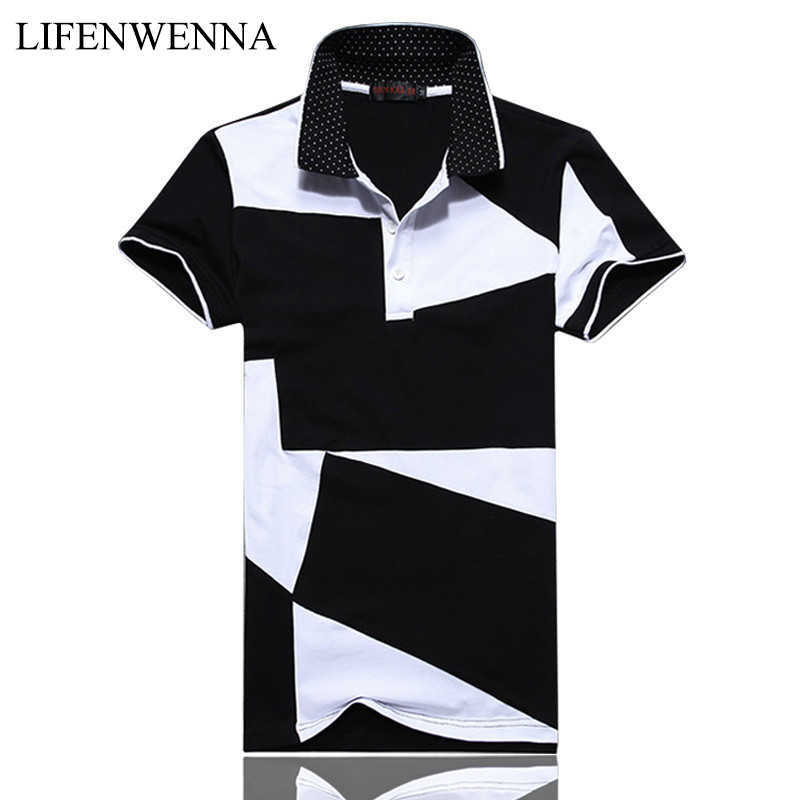 Fashion Men's Polos Summer Black And White Stitching Short Sleeve Polo Men Slim Fit Mens Casual Cotton Polo Shirts 5XL 6XL 210528