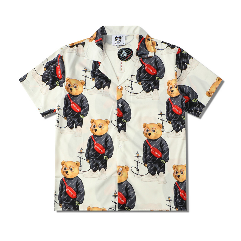 2021 Europe Spring Summer Men Hawaii Beach Short Sleeve Casual Shirt Cool Hip hop Cartoon Bear Designer Tee, White;black
2021 Europe Spring Summer Men Hawaii Beach Short Sleeve Casual Shirt Cool Hip hop Cartoon Bear Designer Tee, White;black