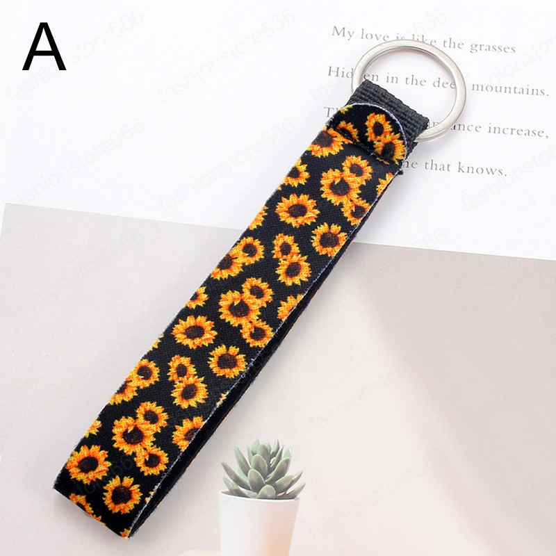 Flower Pattern Cloth Band Keychain Key Chain Lanyard Women Case Wallet Long Ribbon For Bag Charms Car Key Ring