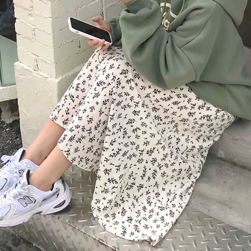 Women's Skirts Harajuku High Waist Floral Print for Women Spring Autumn Midi Vintage Female Korean Style Long 210619
