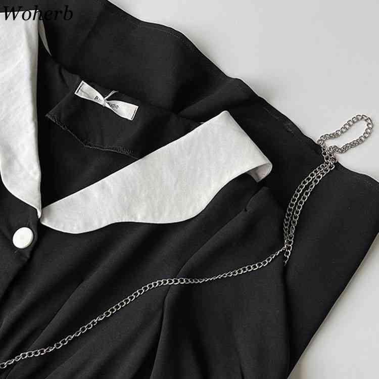 Korean Dress Women Summer Gentle Temperament Puff Sleeve Vestidos Peter Pan Collar Patchwork Preppy Style Dresses 210519