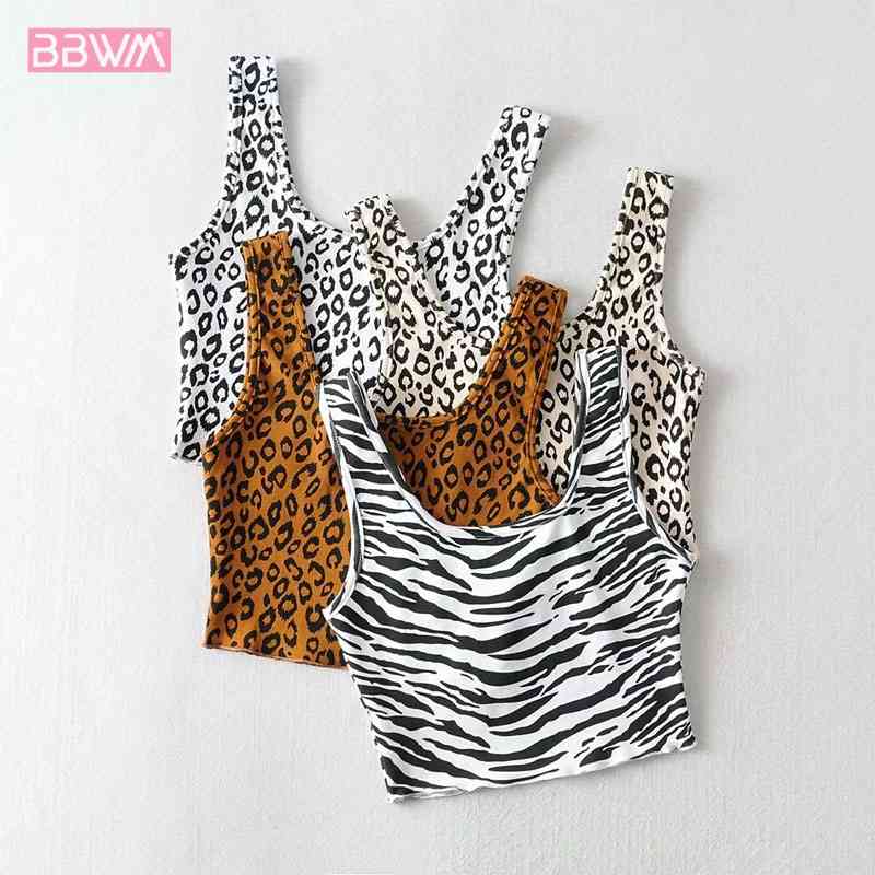 Springtime Style Zebra Leopard U-neck Sports Tank Vest Women's Vintage Navel Slim Short T-shirt Chic Female Tops 210507