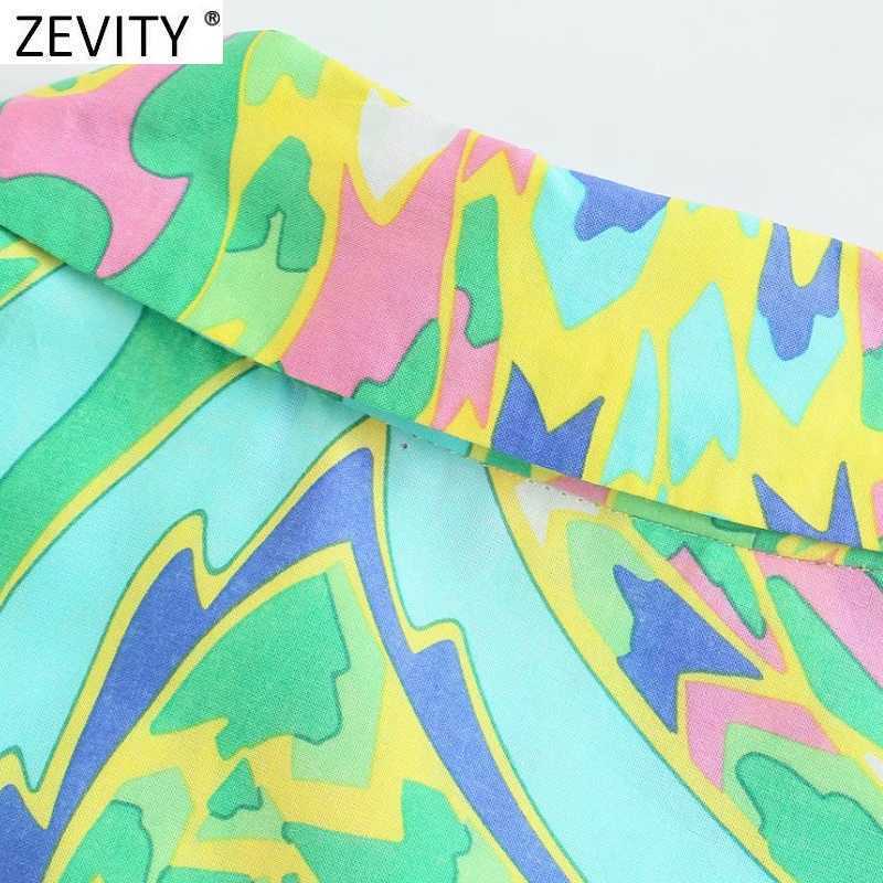 Zevity Women Vintage Totem Floral Print Pleats Shirt Dress Female Single Breasted Graffiti Vestido Chic A Line Midi Dress DS8376 210630