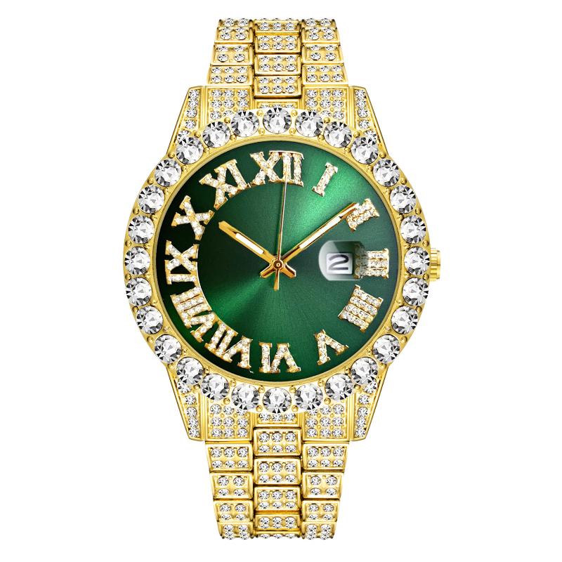 Hip Hop Trend 18K Gold Diamond Men's Watch Top Iced Out Waterproof Quartz Reloj Hombre Wristwatches, Gold green
Hip Hop Trend 18K Gold Diamond Men's Watch Top Iced Out Waterproof Quartz Reloj Hombre Wristwatches, Gold green