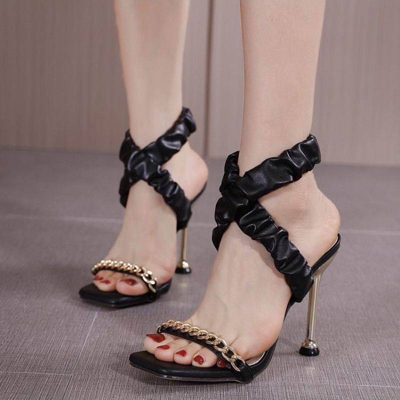 Sandals Summer Fashion Design Chain Women Elastic Cord High Heels Ladies Open Toe Party Shoes