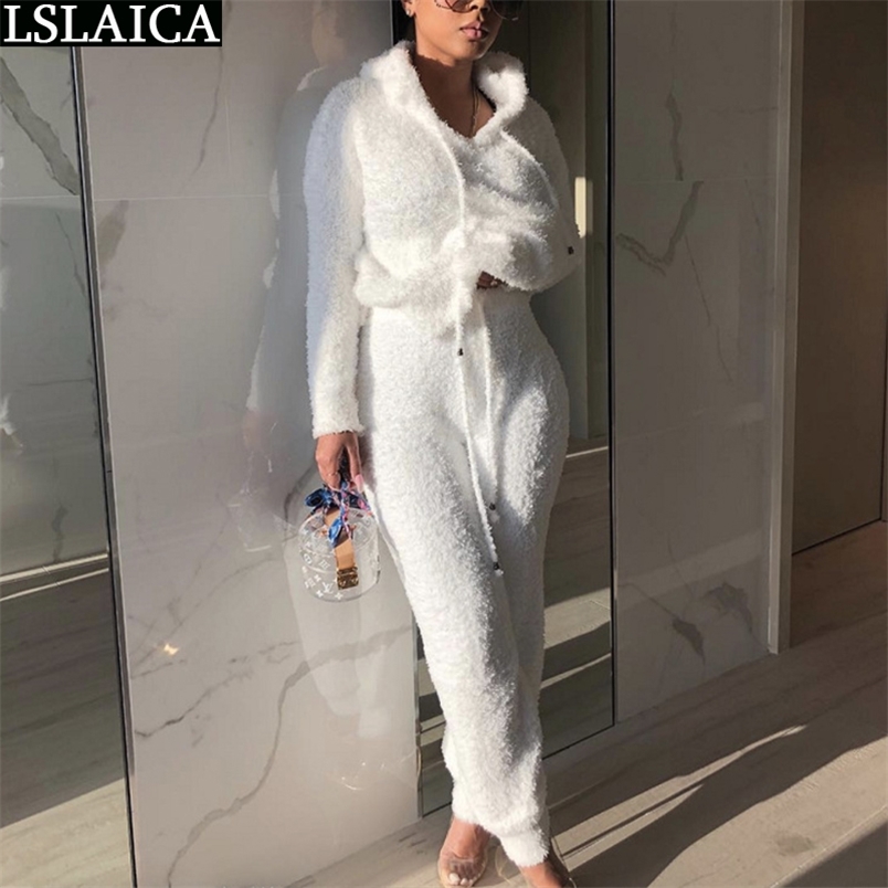 2 Piece Set Women Autumn Winter Lounge Wear Fashion Hooded Long Sleeve Tops Drawstring Pants Sets Casual Outfits for 210515