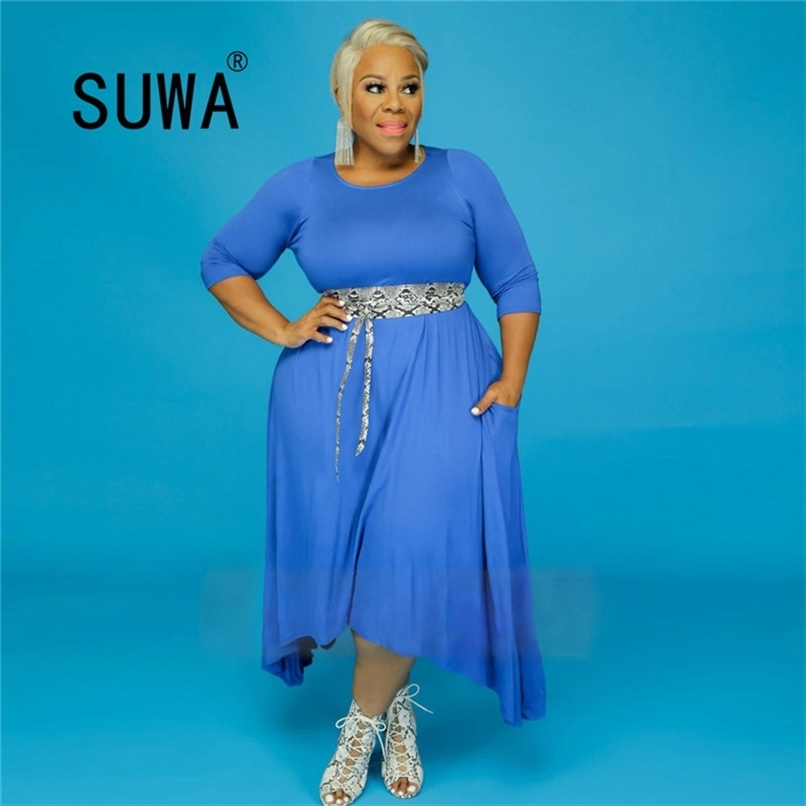Plus Size Women Dresses Solid Irregular Loose Casual O-neck Long Sleeve Pockets Mid-calf Gowns Autumn Office Wear 210525, Blue
Plus Size Women Dresses Solid Irregular Loose Casual O-neck Long Sleeve Pockets Mid-calf Gowns Autumn Office Wear 210525, Blue