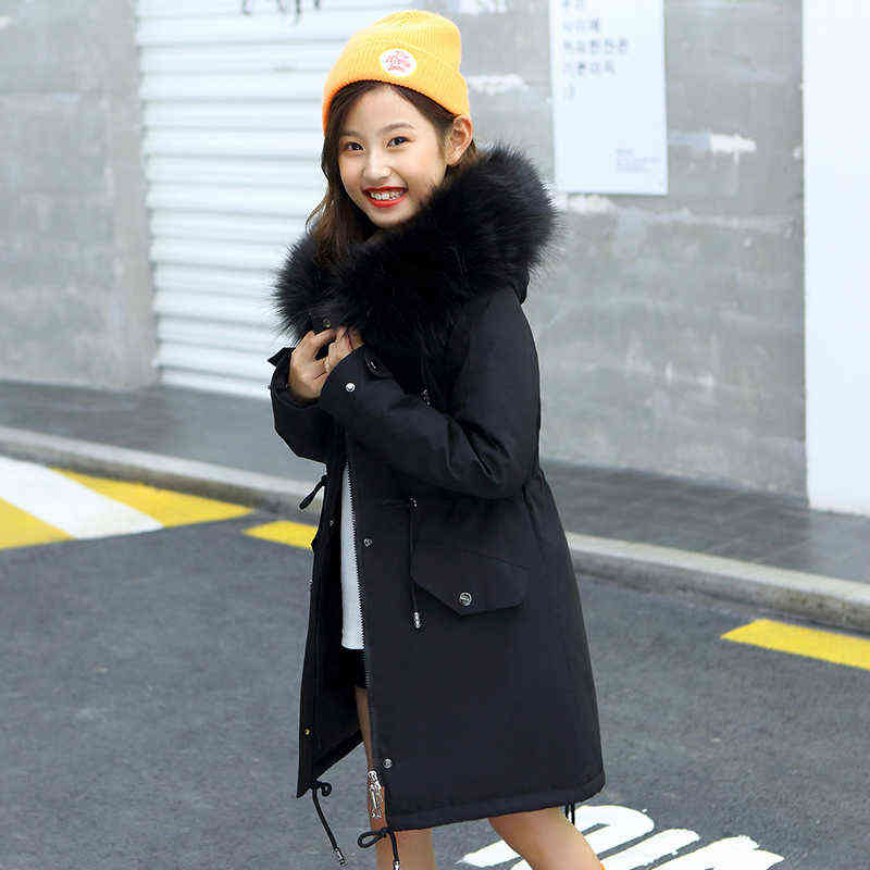 Winter Jacket for Girls Russian Children Snowsuits Plus Velvet Warm Hooded Outerwear Coat Kids Teenage Girls Parkas 6-13 Y 211111