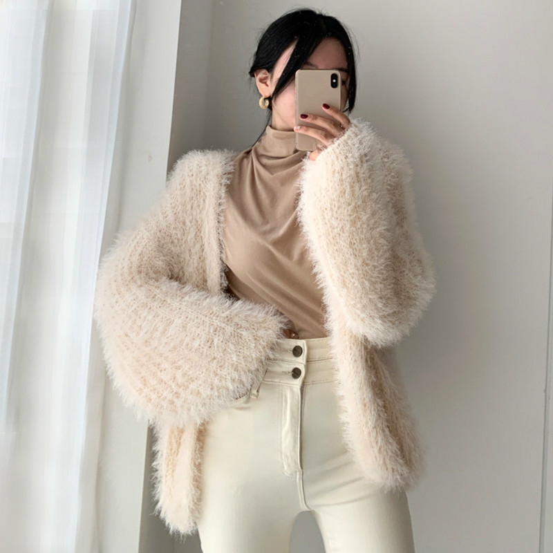 Nomikuma Korea Autumn Winter Warm Sweater Cardigan Causal Long Sleeve V-neck Knitted Jacket New Women Open Stitch 6C835 210427