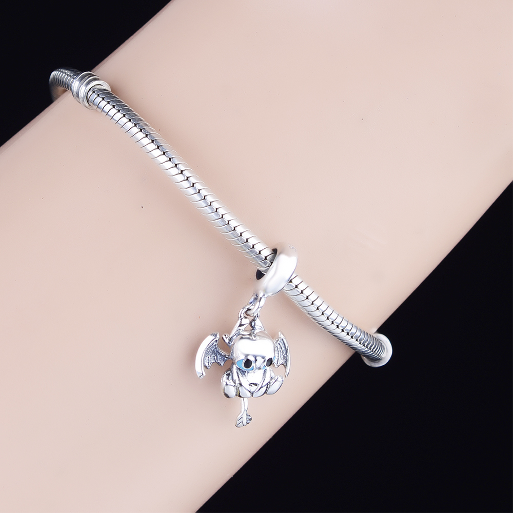 Real 925 Sterling Silver Bat 3D Dangle Bead Cute Animal Pendant Fit Original Charm Bracelet Necklace For Making Jewelry