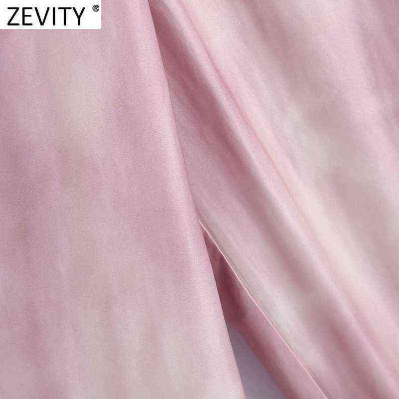 Zevity Women Fashion Gragual Color Tie Dyed Printing Satin Wide Leg Pants Retro Female Side Zipper Chic Long Trousers P1030 211115