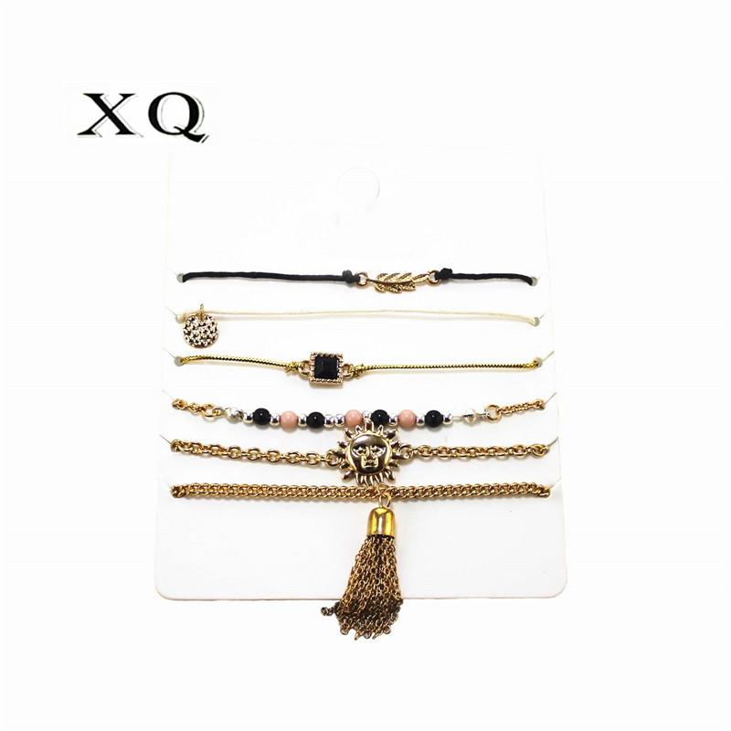 Woman's Jewelry 6 Sets Of Sun Feathers Black Cords Gold Color Chain Bracelet Tassel Pendant Accessories For Boys Bangle
Woman's Jewelry 6 Sets Of Sun Feathers Black Cords Gold Color Chain Bracelet Tassel Pendant Accessories For Boys Bangle