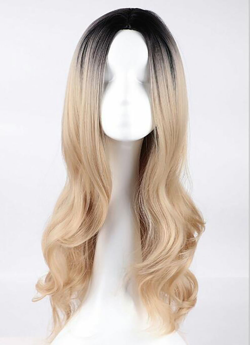 New Fashion Long Blond Wave Dark Root Ombre Synthetic Straight wig women's Hair wigs for life Cosplay