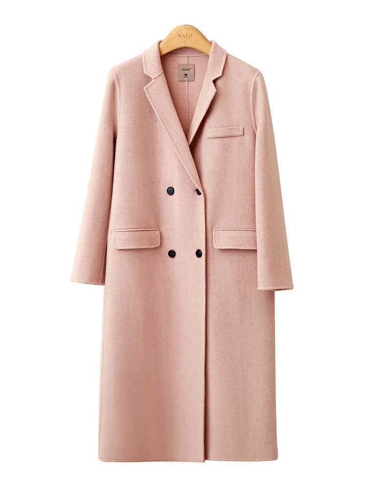 Wool Blends Winter Women Fashion Warm Solid Lapel Double Breasted Loose Elegant Female Woolen Coat 11940573 210527