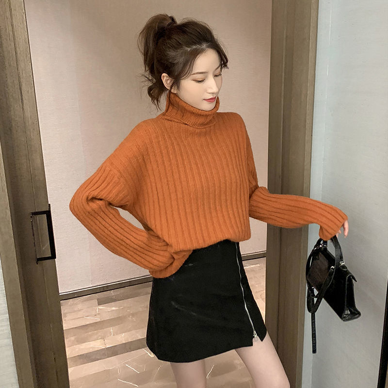Autumn Winter Sweater Female Casual Korean Loose Turtleneck Long Sleeve Knitted Pullover Thickened Bottoming Tops Women 210522