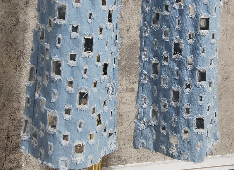 [EAM] Wide Leg Blue Denim Hollow Out Long Jeans High Waist Loose Women Trousers Fashion Spring Autumn 1K434 210922