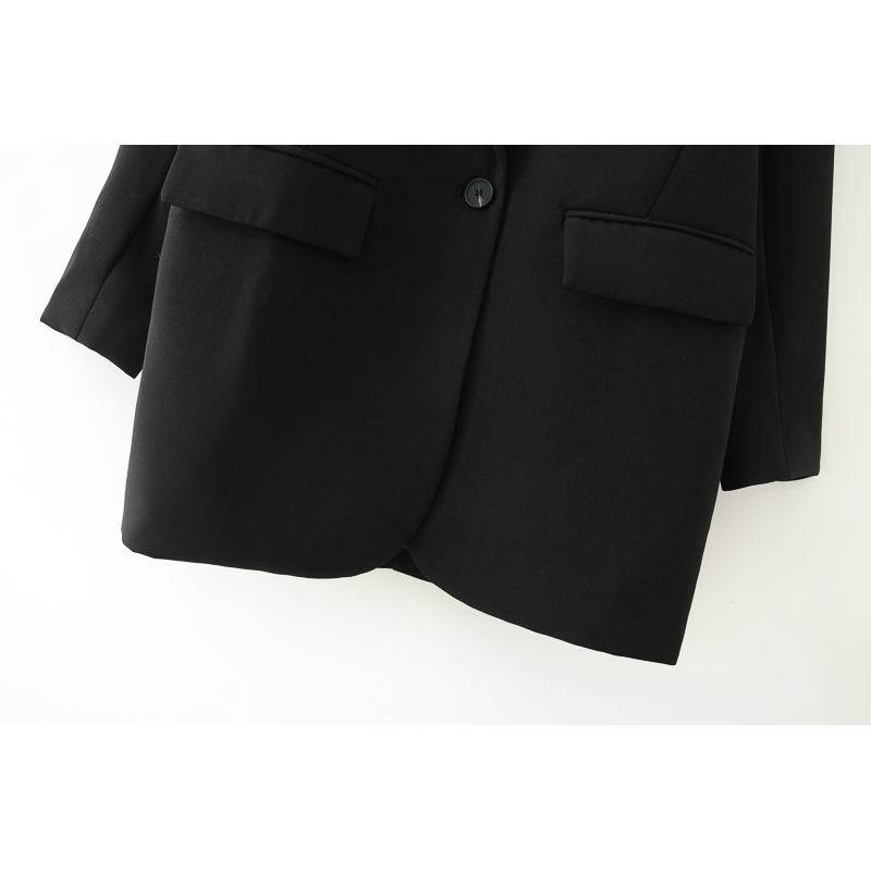 elegant women solid black blazer jackets fashion ladies office full sleeve suits vintage female pocket 210430