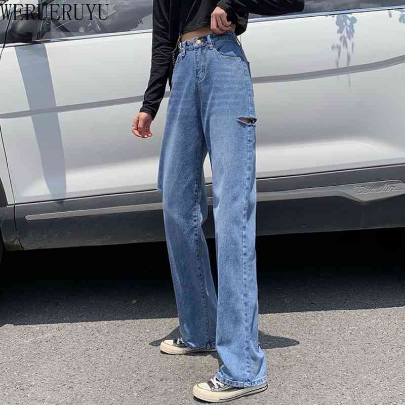 WERUERUYU autumn plus size women fashion casual Denim Pants woman female ripped jeans for women 210608, Blue 
WERUERUYU autumn plus size women fashion casual Denim Pants woman female ripped jeans for women 210608, Blue
