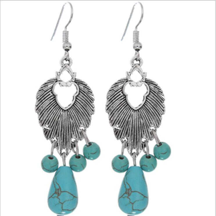

women's water drop shape Tibetan silver turquoise Dangle Chandelier earrings DYMTQE083 fashion gift national style women DIY earring