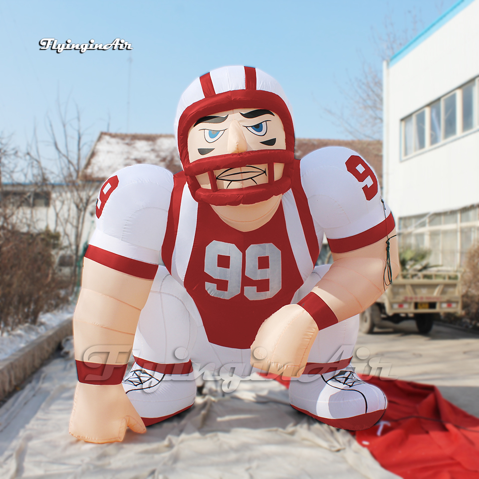 Customized Inflatable Rugby Player Model 3m Character Mascot Balloon Red Blow Up America Football Sportsman Sculpture For Game And Park Decoration