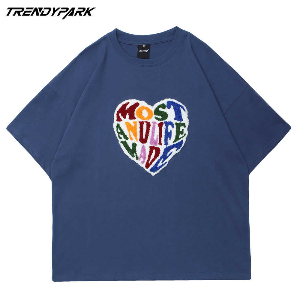 Men's Hip Hop Oversized T-Shirt Letters Heart Printed T Shirt Harajuku Cotton Casual Tshirt Summer Short Sleeve Tops Tee 210601