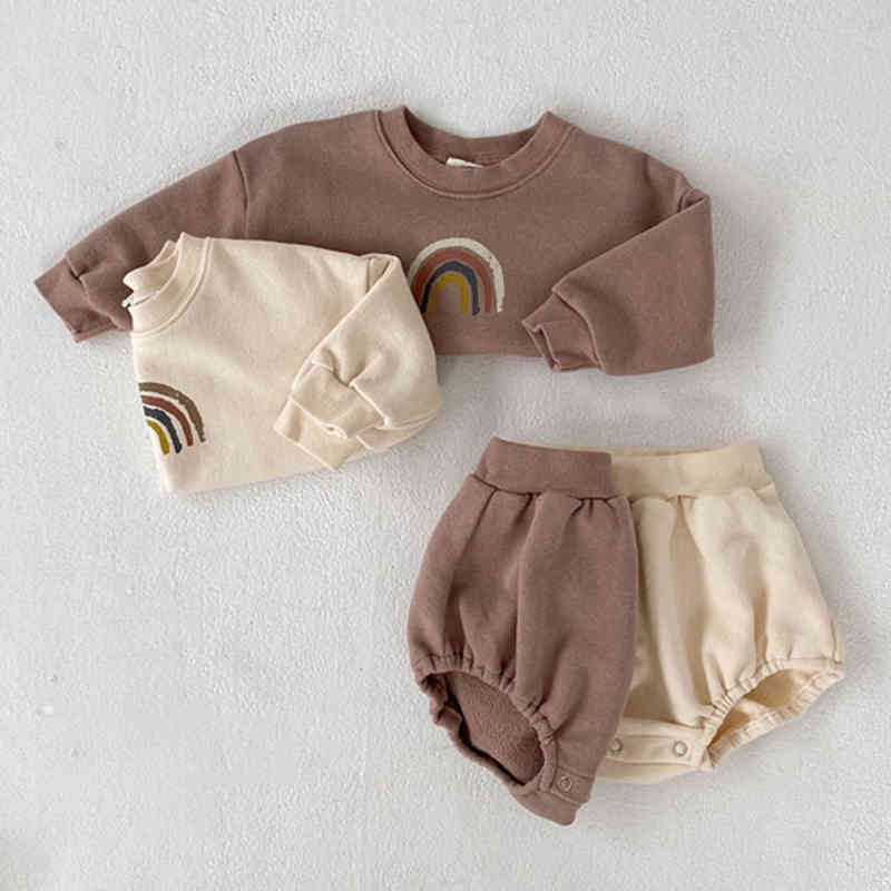 Autumn Infant Baby Boys Girls Long Sleeve Rainbow Top + Shorts Pants Clothing Sets Kids Boy Girl Clothes Suit 210521