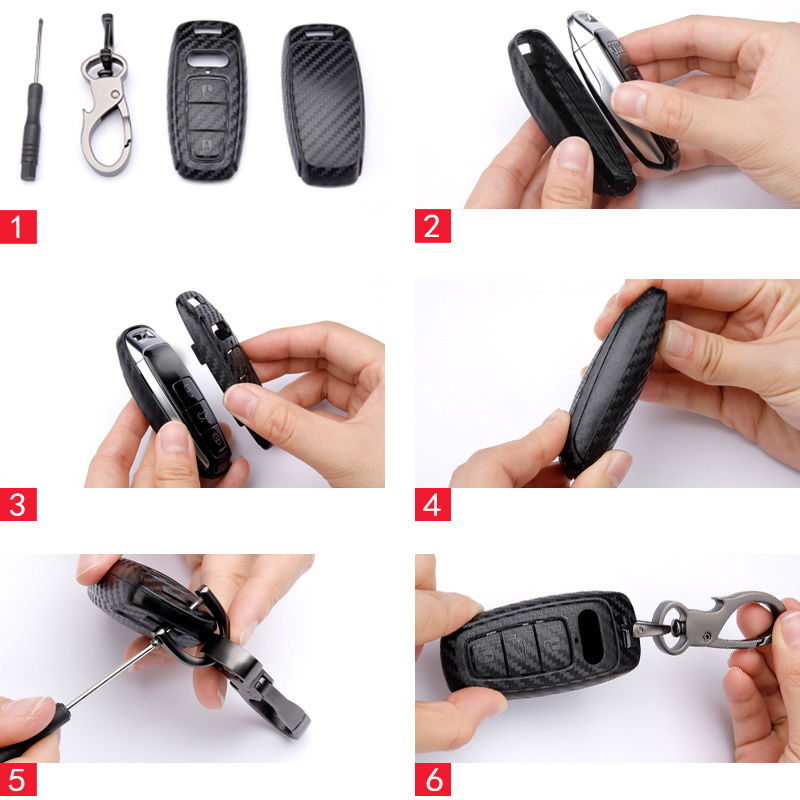 ABS Carbon Fiber Car Key Case Cover For A3 A4 B9 A6 C8 A7 S7 4K A8 D5 S8 Q7 Q8 SQ8 Etron Accessories