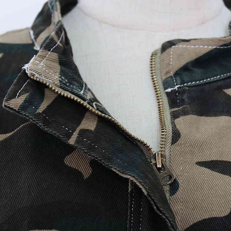 VGH Print Camouflage Jacket For Women Stand Collar Drawstring Oversized Casual Jackets Female Fall Fashion New Clothing 210421