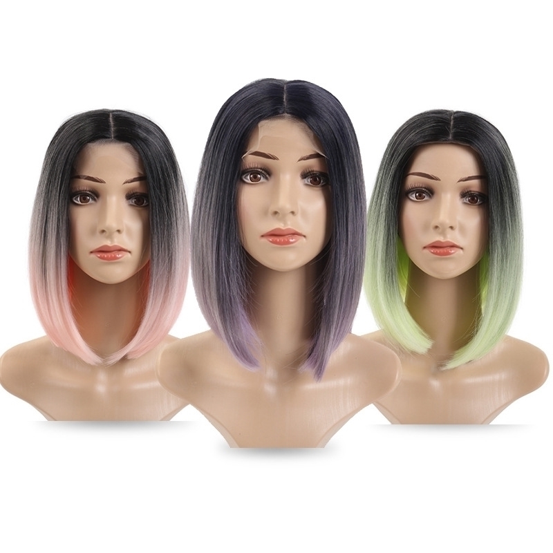 lace front Wig Bobo wig women's changing color medium length straight hair chemical fiber head cover, Black
lace front Wig Bobo wig women's changing color medium length straight hair chemical fiber head cover, Black