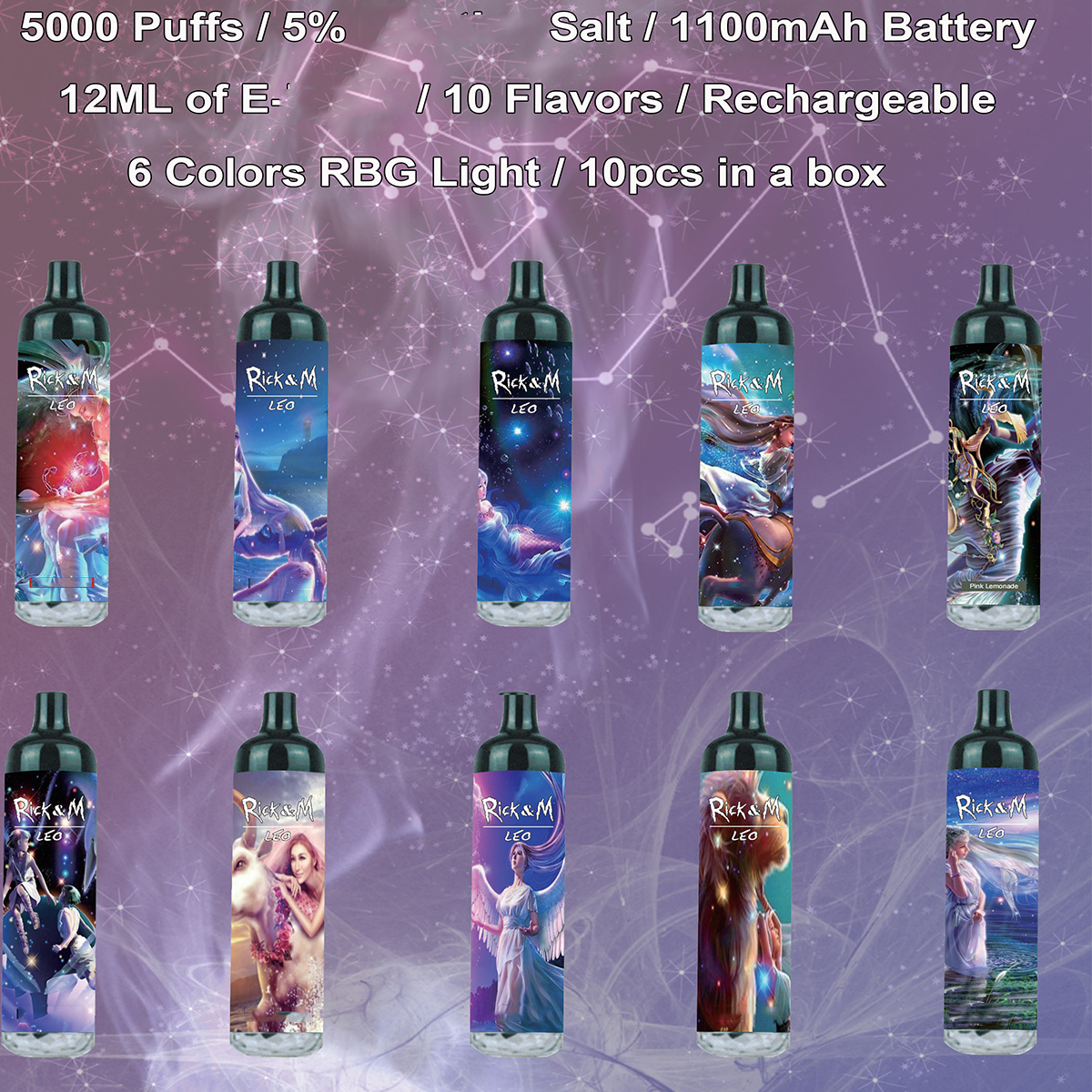 Authentic RandM LEO Rechargeable Disposable Vape Pen E Cigarette Device With RGB Light 1100mAh Battery 12ml Cartridge 5000 Puffs
Authentic RandM LEO Rechargeable Disposable Vape Pen E Cigarette Device With RGB Light 1100mAh Battery 12ml Cartridge 5000 Puffs