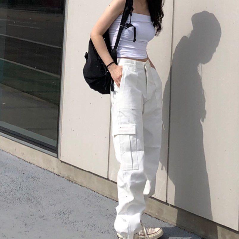 fall harajuku style designer white women pants neutral handsome cargo casual korean chic retro utility, Black;white
fall harajuku style designer white women pants neutral handsome cargo casual korean chic retro utility, Black;white