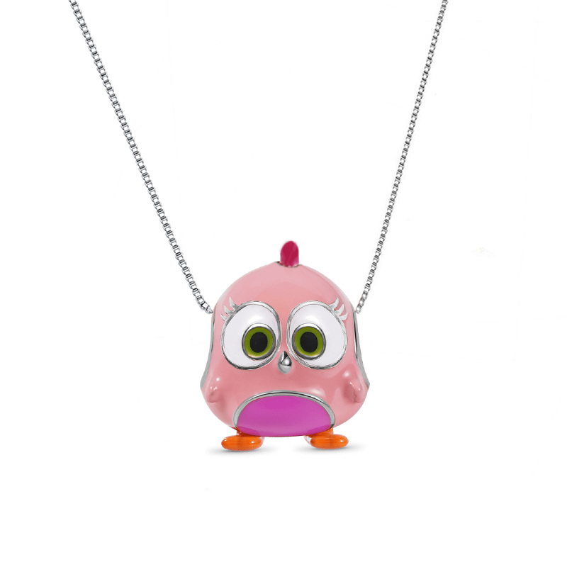 Authentic 925 Silver Pendant Necklace Cute Green Purple Enamel Hatchling Color Bird Family Charm Jewelry For Making DIY Berloque